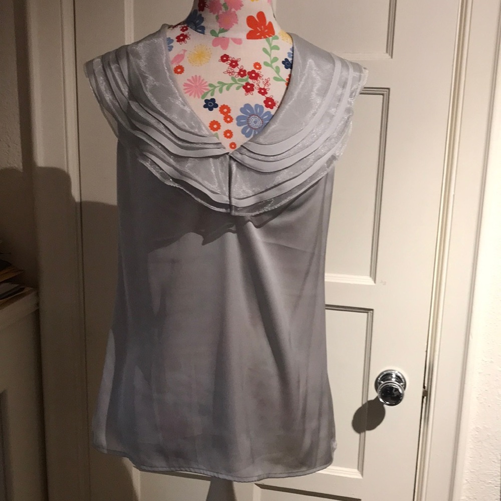Ann Taylor Elegant Sleeveless Layered Collar Top - Light Gray